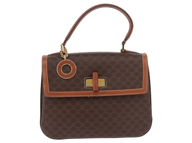 Céline Borsa CELINE Macadam Canvas PVC Pelle Marrone Oro Auth 185642 D'oro - vista 13