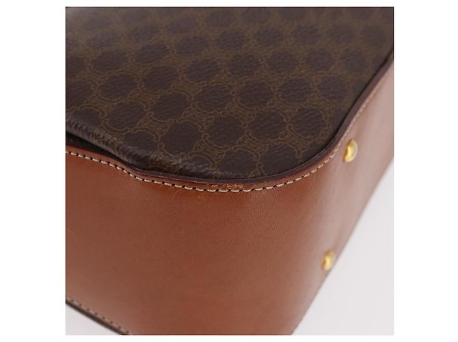 Céline Borsa CELINE Macadam Canvas PVC Pelle Marrone Oro Auth 185642 D'oro - vista 16