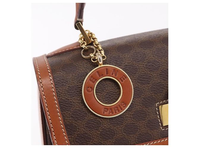 Céline Borsa CELINE Macadam Canvas PVC Pelle Marrone Oro Auth 185642 D'oro - vista 18