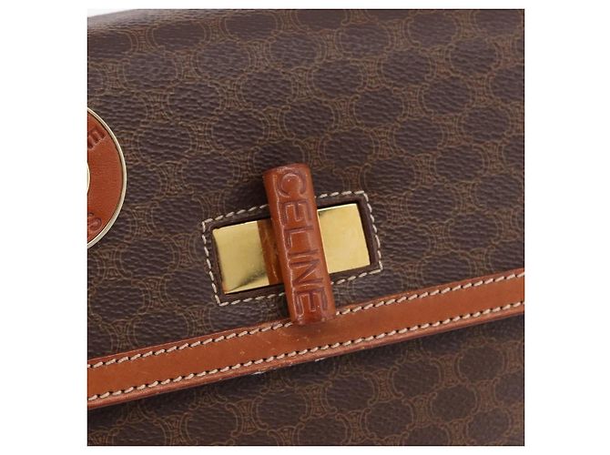 Céline Borsa CELINE Macadam Canvas PVC Pelle Marrone Oro Auth 185642 D'oro - vista 19