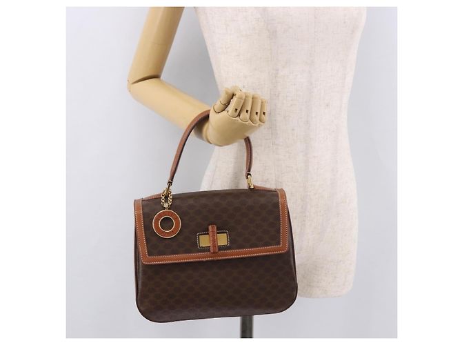 Céline Borsa CELINE Macadam Canvas PVC Pelle Marrone Oro Auth 185642 D'oro - vista 27