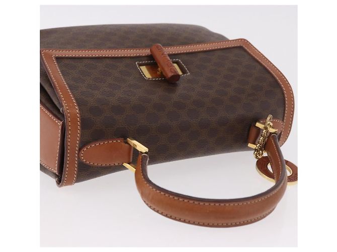 Céline Borsa CELINE Macadam Canvas PVC Pelle Marrone Oro Auth 185642 D'oro - vista 6