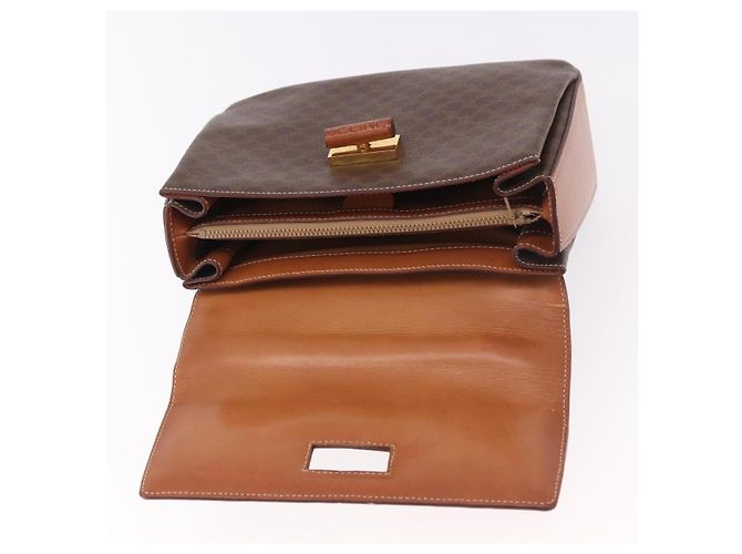 Céline Borsa CELINE Macadam Canvas PVC Pelle Marrone Oro Auth 185642 D'oro - vista 9