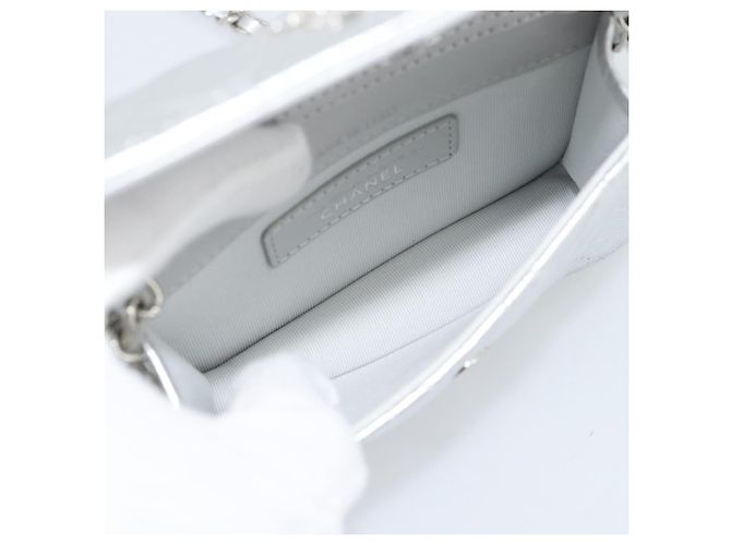 CHANEL Borsa a Spalla Matelasse con Catena in Pelle di Agnello Silver CC Auth 184788SAM Argento - vista 10