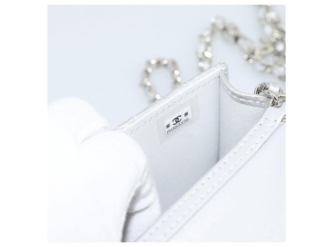 CHANEL Borsa a Spalla Matelasse con Catena in Pelle di Agnello Silver CC Auth 184788SAM Argento - vista 11