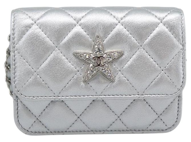 CHANEL Borsa a Spalla Matelasse con Catena in Pelle di Agnello Silver CC Auth 184788SAM Argento - vista 13