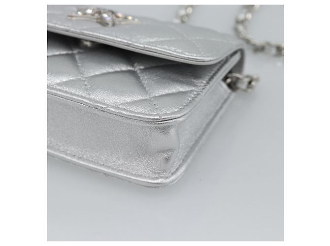 CHANEL Borsa a Spalla Matelasse con Catena in Pelle di Agnello Silver CC Auth 184788SAM Argento - vista 14