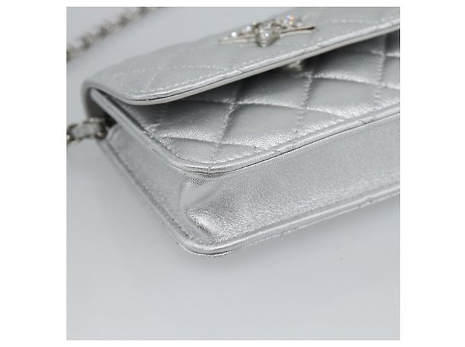 CHANEL Borsa a Spalla Matelasse con Catena in Pelle di Agnello Silver CC Auth 184788SAM Argento - vista 15