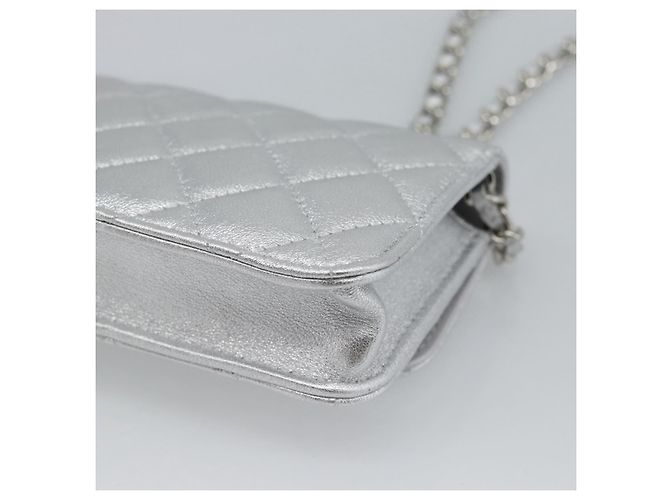 CHANEL Borsa a Spalla Matelasse con Catena in Pelle di Agnello Silver CC Auth 184788SAM Argento - vista 16