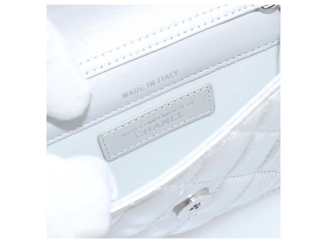 CHANEL Borsa a Spalla Matelasse con Catena in Pelle di Agnello Silver CC Auth 184788SAM Argento - vista 19