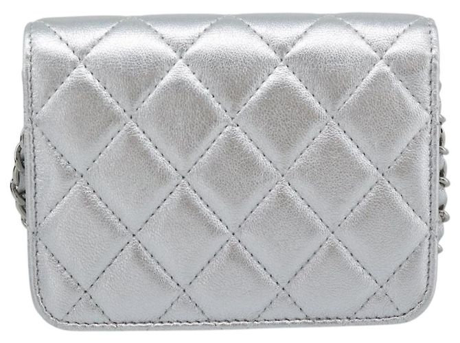 CHANEL Borsa a Spalla Matelasse con Catena in Pelle di Agnello Silver CC Auth 184788SAM Argento - vista 2