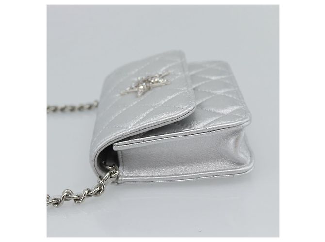 CHANEL Borsa a Spalla Matelasse con Catena in Pelle di Agnello Silver CC Auth 184788SAM Argento - vista 3