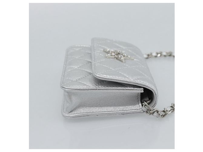 CHANEL Borsa a Spalla Matelasse con Catena in Pelle di Agnello Silver CC Auth 184788SAM Argento - vista 4
