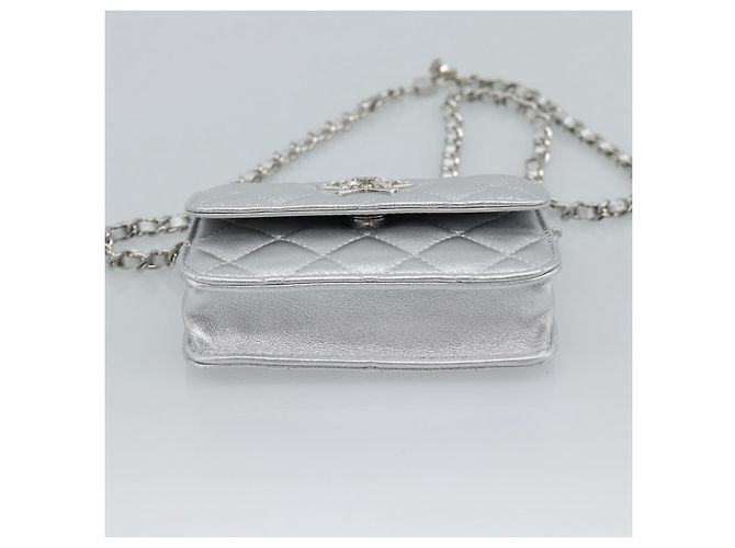 CHANEL Borsa a Spalla Matelasse con Catena in Pelle di Agnello Silver CC Auth 184788SAM Argento - vista 5