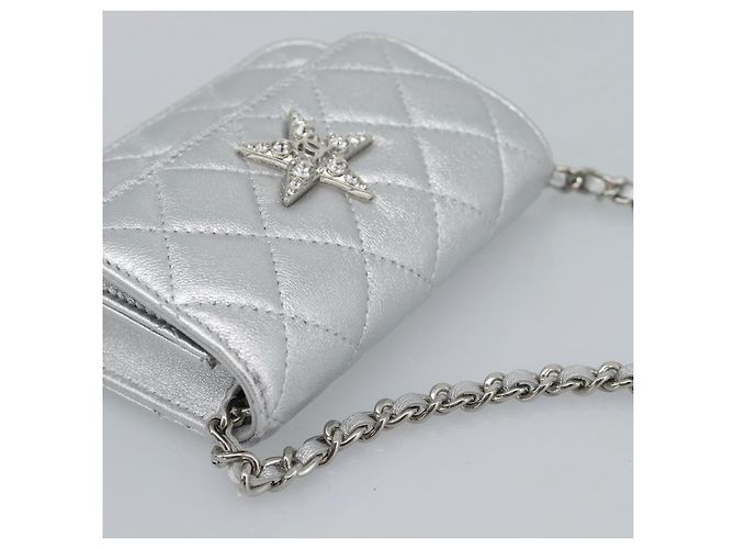 CHANEL Borsa a Spalla Matelasse con Catena in Pelle di Agnello Silver CC Auth 184788SAM Argento - vista 6