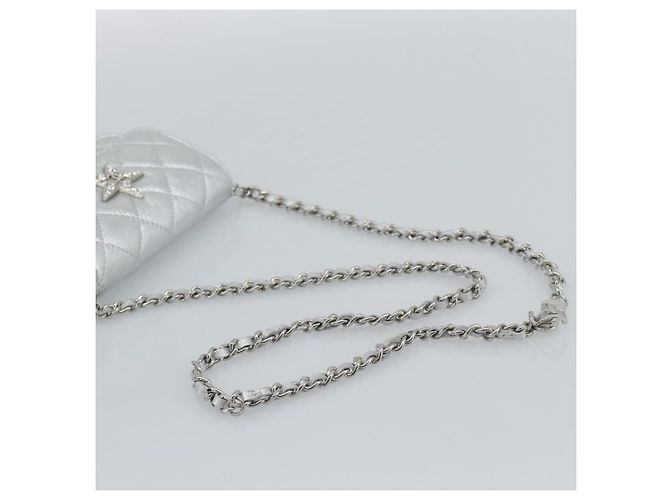 CHANEL Borsa a Spalla Matelasse con Catena in Pelle di Agnello Silver CC Auth 184788SAM Argento - vista 7