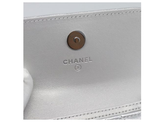 CHANEL Borsa a Spalla Matelasse con Catena in Pelle di Agnello Silver CC Auth 184788SAM Argento - vista 9