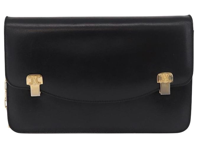 Céline Borsa a Spalla con Catena CELINE in Pelle Nera e Oro Auth 185136V Nero D'oro - vista 13