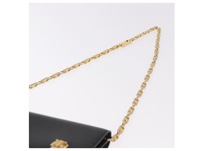 Céline Borsa a Spalla con Catena CELINE in Pelle Nera e Oro Auth 185136V Nero D'oro - vista 14