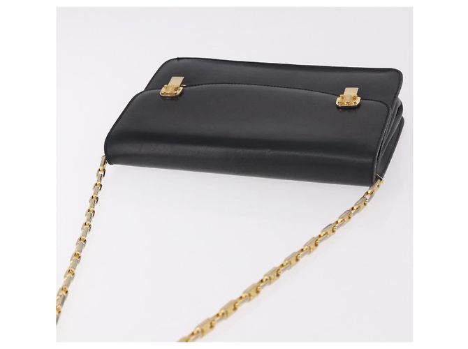 Céline Borsa a Spalla con Catena CELINE in Pelle Nera e Oro Auth 185136V Nero D'oro - vista 6