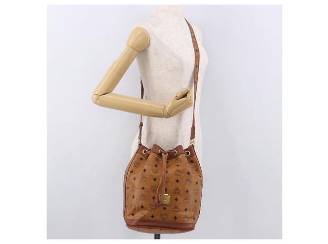 Borsa a tracolla MCM Vicetos Logogram Purse PVC Pelle Marrone Oro Auth ar13940 D'oro - vista 22