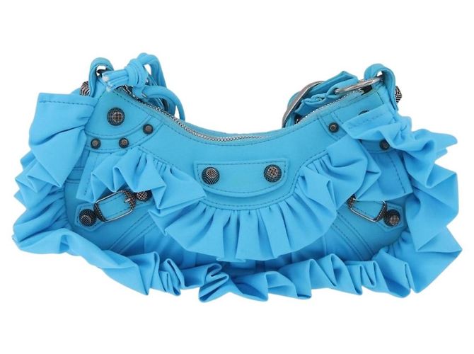 BALENCIAGA Le Cagolel Mini Hand Bag Leather Blue 671309 Auth 184859M Azul - vista 13