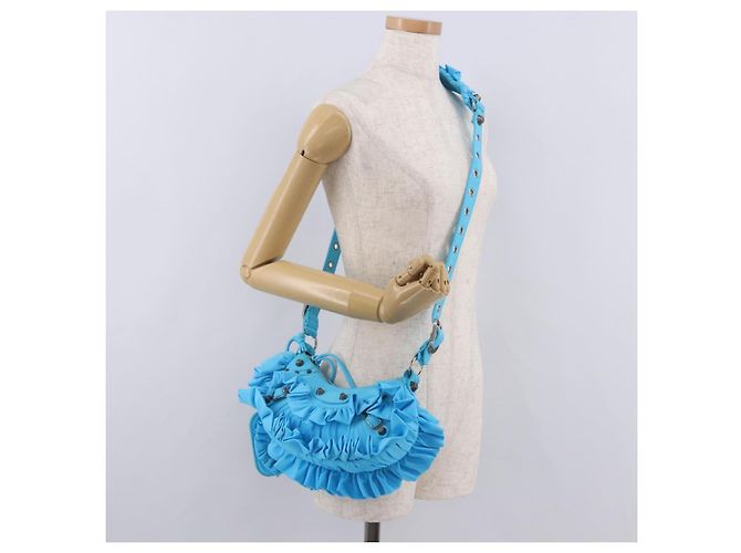 BALENCIAGA Le Cagolel Mini Hand Bag Leather Blue 671309 Auth 184859M Azul - vista 29