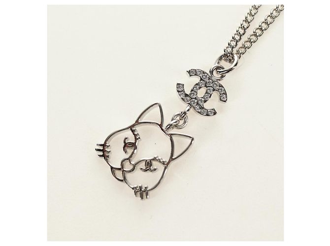 Collana CHANEL COCO Mark Cat in metallo Argento CC Autentica 184248M - vista 3