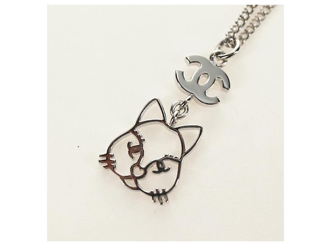 Collana CHANEL COCO Mark Cat in metallo Argento CC Autentica 184248M - vista 7