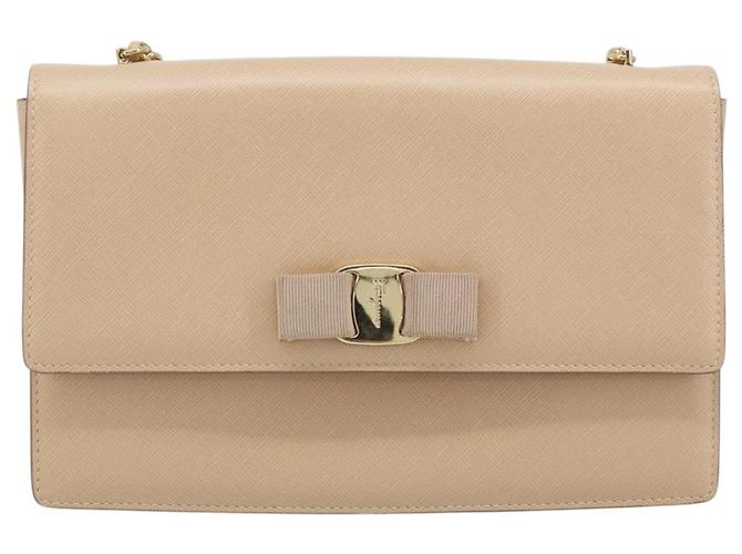 Borsa a tracolla con catena Salvatore Ferragamo in pelle beige oro Auth ki6669V - vista 13