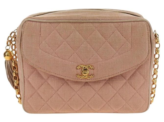 CHANEL Matelasse Chain Shoulder Bag Canvas Pink Gold CC Auth 183065M Rosa D'oro - vista 13