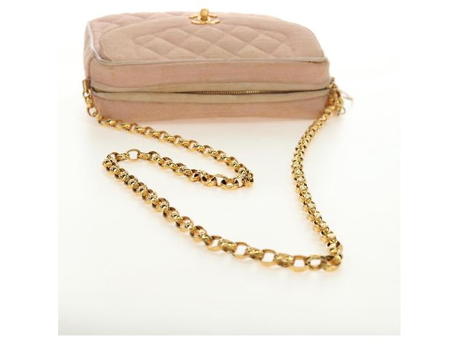 CHANEL Matelasse Chain Shoulder Bag Canvas Pink Gold CC Auth 183065M Rosa D'oro - vista 8