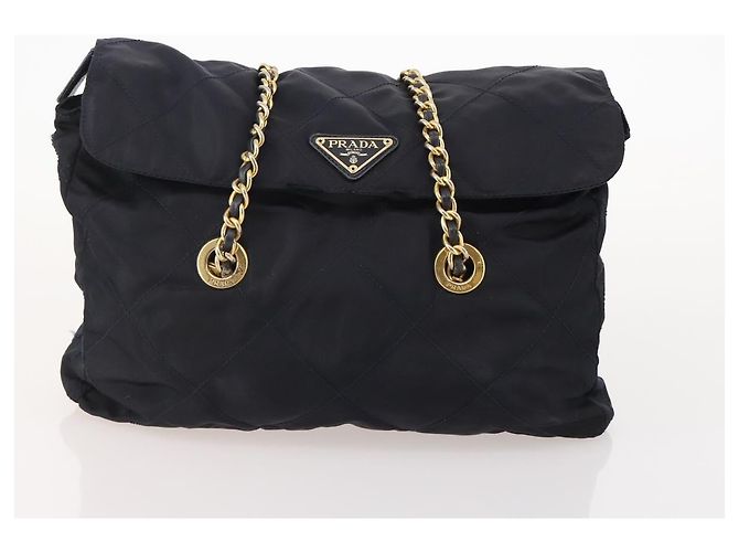 Borsa Tote con Catena PRADA Nylon 2 Set Navy Black Auth am11754 Nero Blu navy - vista 2