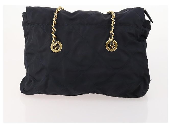 Borsa Tote con Catena PRADA Nylon 2 Set Navy Black Auth am11754 Nero Blu navy - vista 3
