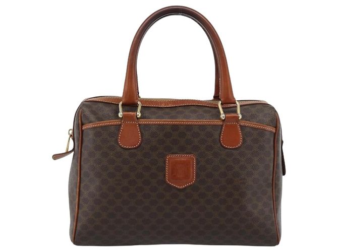 Céline Borsa CELINE Macadam Canvas PVC Pelle Marrone Oro Autentica 185260A D'oro - vista 13