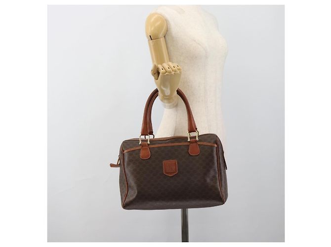 Céline Borsa CELINE Macadam Canvas PVC Pelle Marrone Oro Autentica 185260A D'oro - vista 24