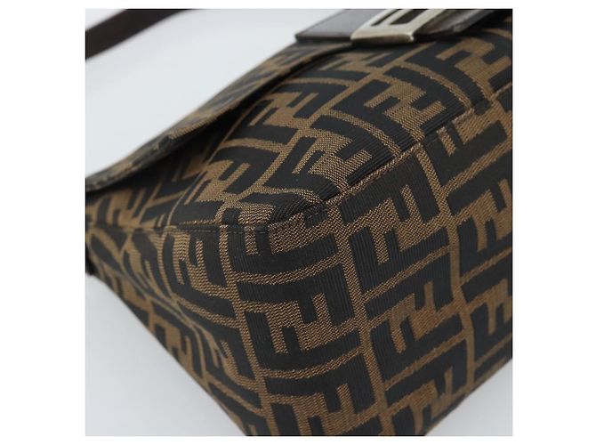 FENDI Zucca Canvas Mamma Baguette Shoulder Bag Black Brown Auth 185374V Marrone Nero - vista 14