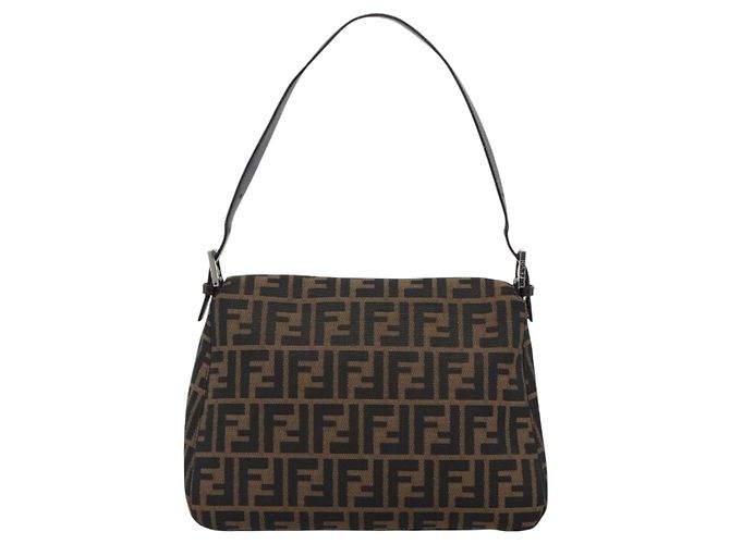 FENDI Zucca Canvas Mamma Baguette Shoulder Bag Black Brown Auth 185374V Marrone Nero - vista 2