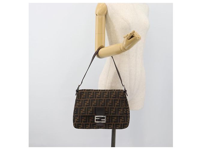 FENDI Zucca Canvas Mamma Baguette Shoulder Bag Black Brown Auth 185374V Marrone Nero - vista 22
