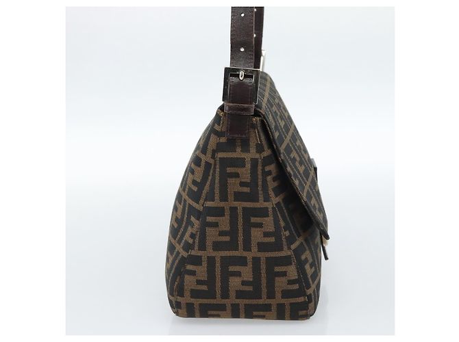 FENDI Zucca Canvas Mamma Baguette Shoulder Bag Black Brown Auth 185374V Marrone Nero - vista 3