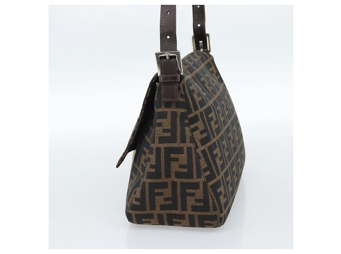 FENDI Zucca Canvas Mamma Baguette Shoulder Bag Black Brown Auth 185374V Marrone Nero - vista 4