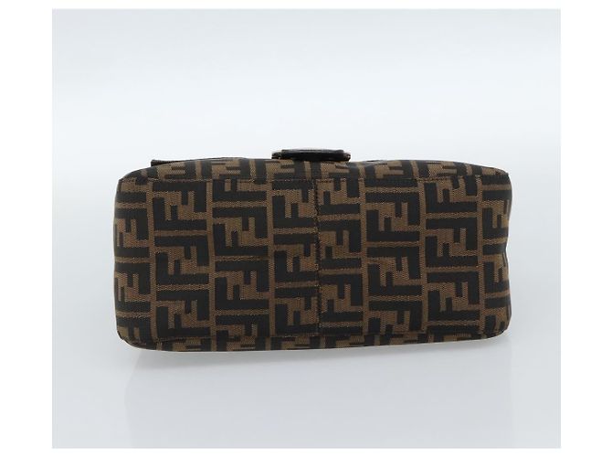 FENDI Zucca Canvas Mamma Baguette Shoulder Bag Black Brown Auth 185374V Marrone Nero - vista 5