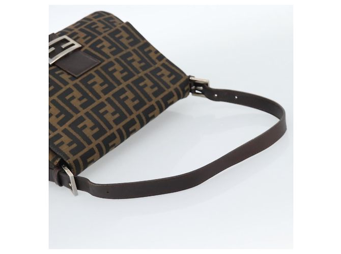 FENDI Zucca Canvas Mamma Baguette Shoulder Bag Black Brown Auth 185374V Marrone Nero - vista 7