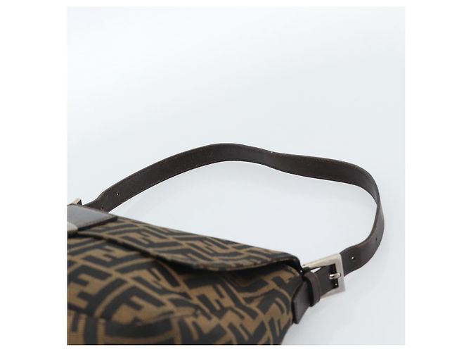 FENDI Zucca Canvas Mamma Baguette Shoulder Bag Black Brown Auth 185374V Marrone Nero - vista 8