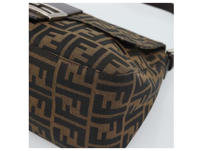 FENDI Zucca Canvas Mamma Baguette Shoulder Bag Black Brown Auth 185374V Marrone Nero - vista 9