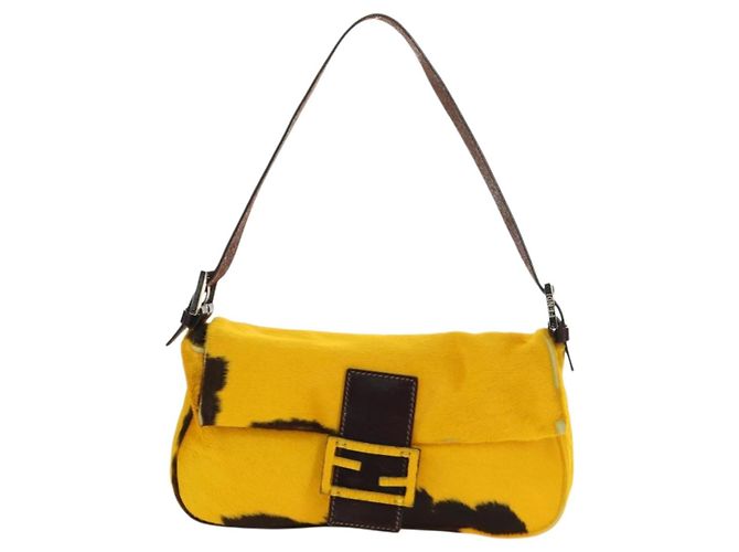 Borsa a tracolla FENDI Mamma Baguette in pelle Harako Giallo Argento Auth 184727SAV - vista 13