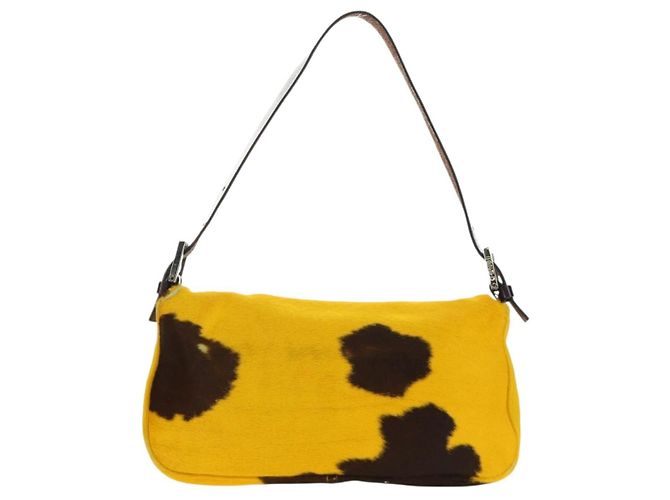 Borsa a tracolla FENDI Mamma Baguette in pelle Harako Giallo Argento Auth 184727SAV - vista 2