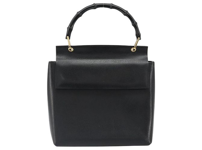 Bolsa de mão GUCCI Bamboo em couro preto e dourado 001 1118 1886 Auth 185153 - vista 13