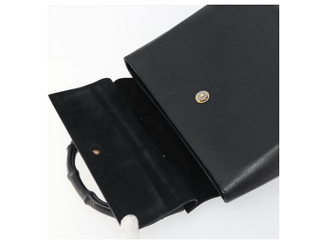 Bolsa de mão GUCCI Bamboo em couro preto e dourado 001 1118 1886 Auth 185153 - vista 18
