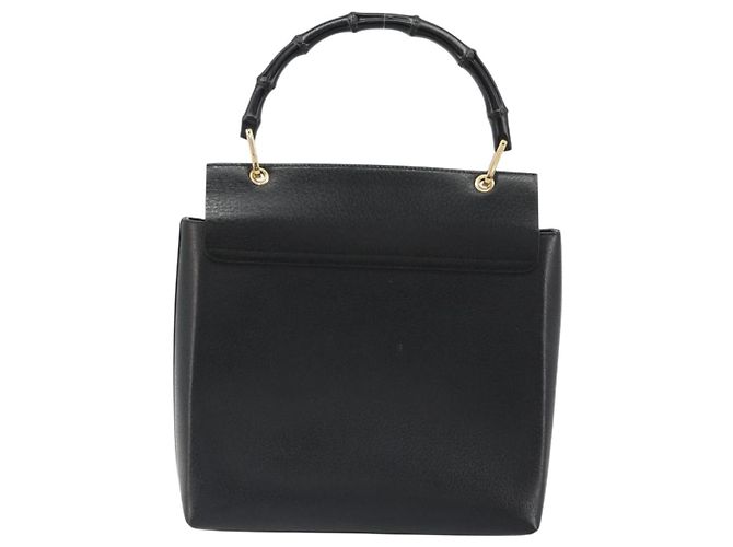 Bolsa de mão GUCCI Bamboo em couro preto e dourado 001 1118 1886 Auth 185153 - vista 2